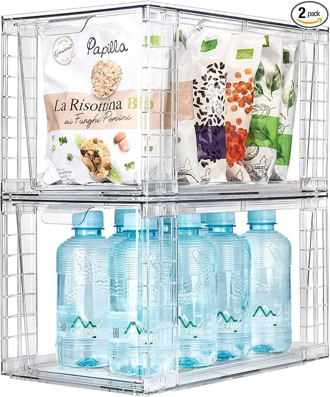 Classic 2Pack Large Stackable Kitchen Storage Drawers Clear Foods Organizer Bins with Handles Easily Assemble for Bathroom Kitchen Pantry Cabinet Closet XL-UP Handle About ThisOverview Exceptional