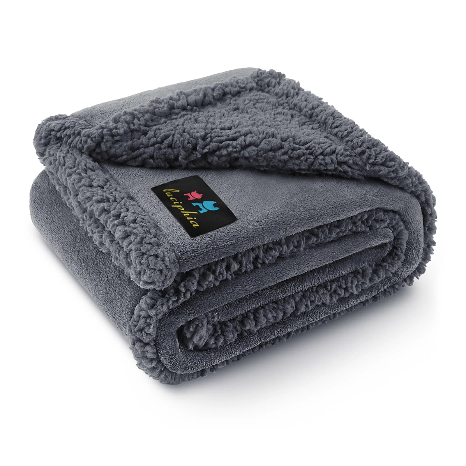 Solid Luciphia Waterproof Pet Blanket – Reversible Sherpa Fleece 57×40 in Dark Gray Expertly Made