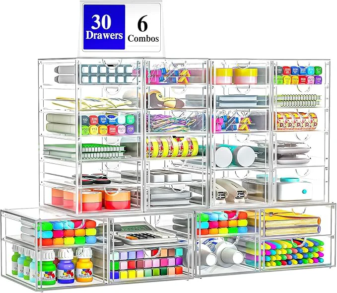 Clean 30 Drawers Acrylic Desk Makeup Organizer Plastic Drawers Organizer Stackable Storage Solution for Makeup Dresser Office Bathroom Clear Plastic Craft and Bead Storage CabinetAbout This Trusted