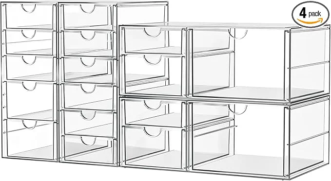 Secure Makeup Acrylic Organizer with 17 Drawers 4 Sets Desk Organizers and Accessories Clear Makeup Organizer Dustproof Storage Drawers for Office Art Craft SuppliesAbout ThisOverview Elite