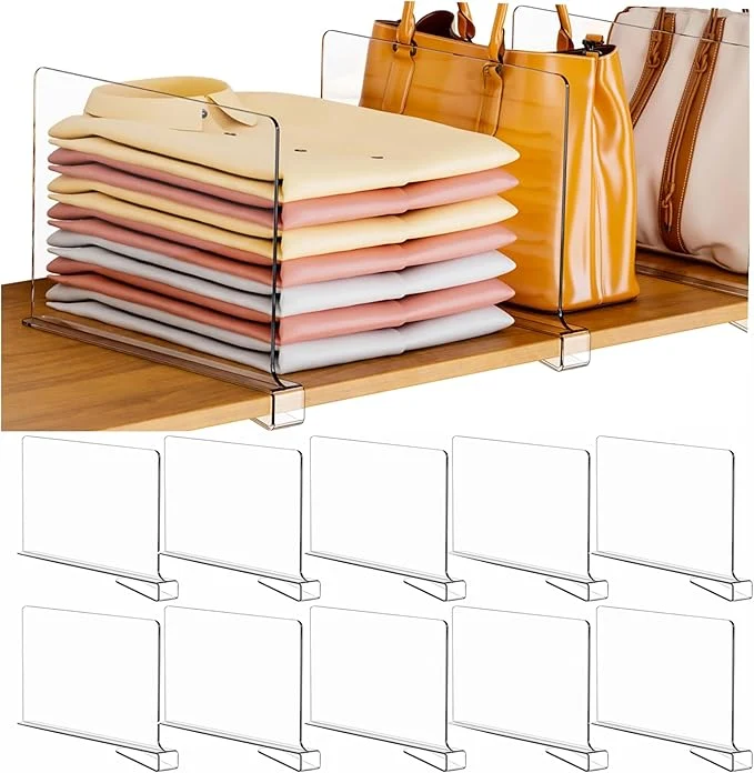 Eco-Friendly Clear Acrylic Shelf Dividers for Closet Organization – 10 Pack Closet Shelf Divider for Sweatshirt Towel Bag Purse Clothing Sweater Organizer Plastic Dividers and Separators for Shelves and BedroomAbout ThisOverview Fine Crafted