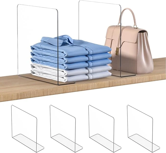 Outstanding OKPOW Shelf Dividers Closet Organizer – 12 Tall X 11.8 Deep Acrylic Clear Sturdy Separate for Clothes Purse – Adjustable Space Saver Easy Install for Home Organization Enthusiasts 4 PackAbout This Trusted