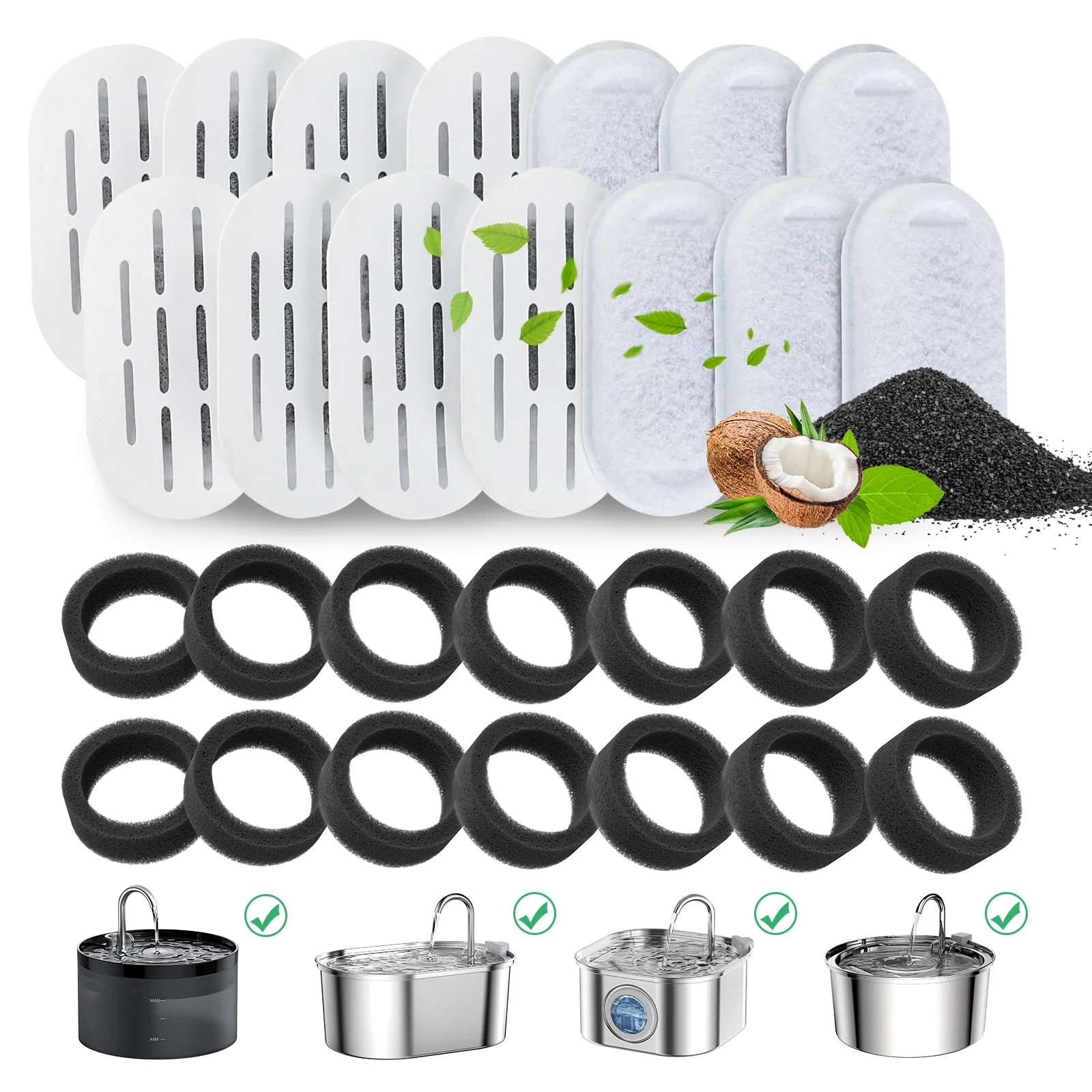 Stylish DOOOB Cat Fountain Filters – 28-Pack Filters Sponges for 67oz 2L 108oz 3.2L Stainless Steel Fountains Breathable