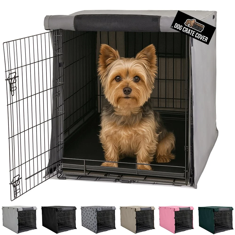 Fast GORILLA GRIP Dog Crate Covers for 24-Inch Crates — Privacy Breathable Mesh Gray Specialty