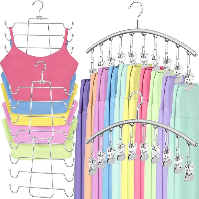 Efficient TomCare 2 Pack Tank Top Hanger and 2 Pack Leggings Organizers Space Saving Sport Bras Organizer Metal Yoga Pants Hangers with 20 Clips Hanging Closet Organizers and Storage GreyAbout ThisOverview Effective