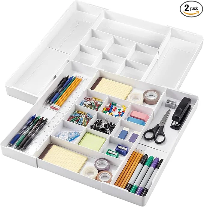 First-Class 2 Pcs Large Expandable Acrylic Drawer Organizers Grid Adjustable Drawer Dividers Organizer for Desk Makeup Jewelry Office Kitchen Supplies White 13 Compartments About ThisOverview Premium