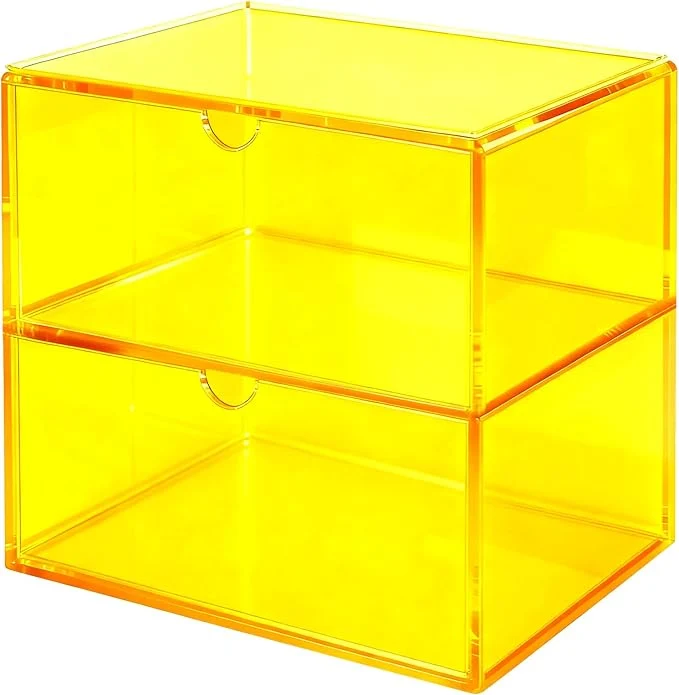 Eco-Friendly Acrylic Desk Organizer with Drawers Stackable Makeup Organizer for Vanity Office Countertop Cosmetic Display Cases Makeup Storage Box Neon YellowAbout ThisOverview Selected