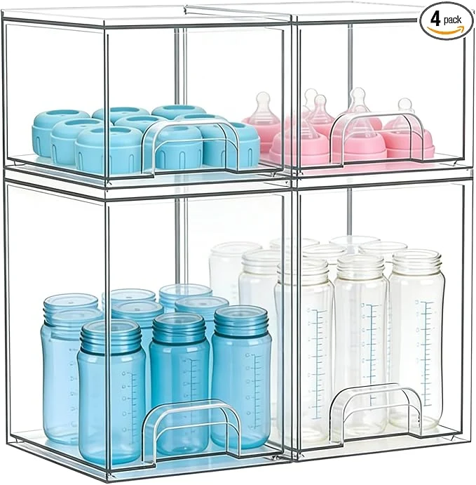 Elegant Baby Bottle Organizer Large Capacity Stackable Acrylic Storage with Non-Slip Pads for Baby Bottles Pump Parts Kitchen Countertop Pantry Vanity 4-PieceAbout ThisOverview Carefully Designed