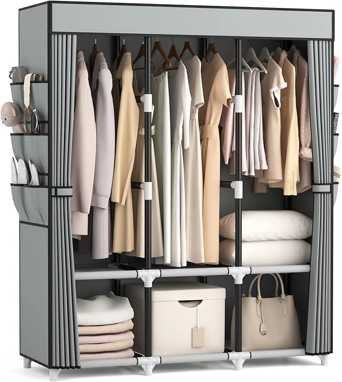 Eco-Friendly VTRIN Portable Closet Wardrobe for Hanging Clothes Closet with Cover 3 Hanging rods 6 Storage Shelves and Side Pocket Diameter 19mm Metal Pipe Sturdy Standing Closet for BedroomAbout ThisOverview Comfortable