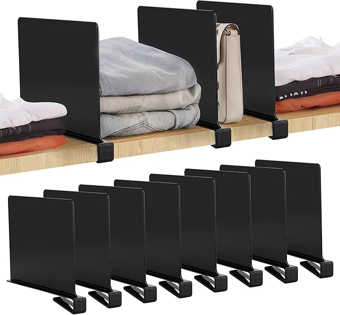 Classic JOY DECOR 8 Pack Acrylic Matte Black Shelf Dividers for Closets Organizer and Storage Adjustable Vertical Wood Shelf Closet Separators for Clothes Book Bags in Bedroom and KitchenAbout This Elegant