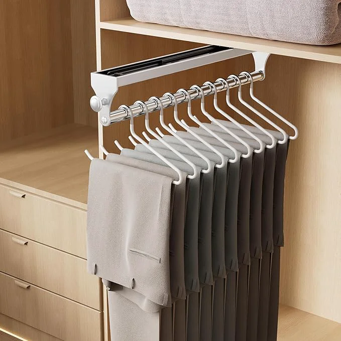 Trusted Pull Out Closet Valet Rod Heavy Duty Adjustable Closet Rod 13.7inch Telescopic Pant Rack Space Aluminum Clothes Hanger Rail Closet Storage Organizer for Trousers Clothes WhiteAbout ThisOverview Luxury