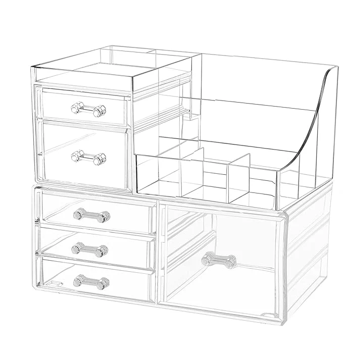 Classic Cq acrylic 2 Pack Clear Makeup Storage Organizer Stackable 6 Drawers Make Up Organizers Cute Desk Organizer for Vanity Jewelry Hair Clip Beauty Skincare Product Bathroom Counter Organizers and Storage Powerful