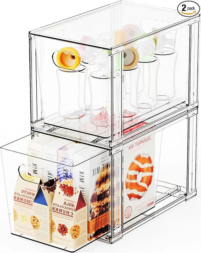 Exceptional Yieach 2 Pack Baby Bottle Organizer for Countertop Large Stackable Storage Bins Under The Sink Acrylic Drawer Organizer and Baby Bottle Station Organization Clear Plastic Drawer for Pump Parts StorageAbout ThisOverview Reusable