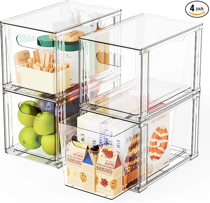Enhanced Yieach 4 Pack Large Stackable Storage Drawers Clear Acrylic Drawer Organizers and Baby Bottle Organizer for Countertop Cabinet Bathroom Pantry Office Closet Organizers and Brightroom Storage BinsAbout ThisOverview Casual