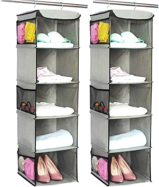 Advanced 5 Shelves Hanging Closet Organizer 2 Pack Hanging Storage with 6 Side Pockets for Clothes Bags 43 x12 x12 Gray About ThisOverview Official