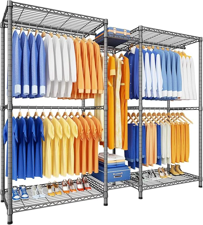 Advanced Ulif E12 Pro Clothes Rack，Heavy Duty standing Garment Rack with Shelves，Metal Clothing Closet Storage System for Hanging Clothes，71 W x 16 D x 76.5 H Hold 960 lbs，GreyAbout ThisOverview Convenient