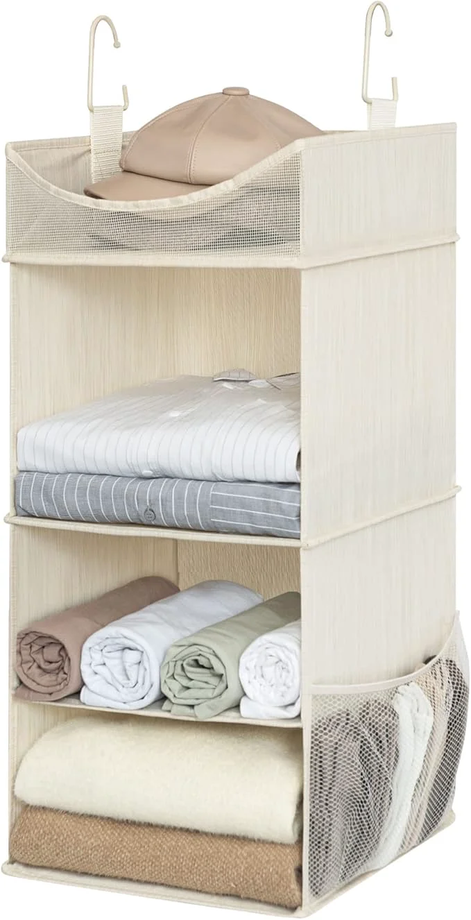 Dependable StorageWorks 3-Shelf Hanging Closet Organizer Adjustable Hanging Closet Organizers and Storage 12 ¾ W x 12 ¾ D x 32 H White IvoryAbout ThisOverview Official