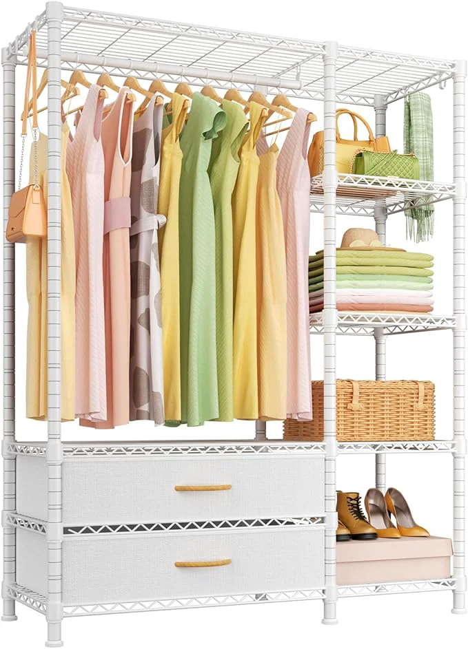 Innovative Ulif F3 Heavy Duty Clothes Rack（With Fabric Drawers）standing Clothing Racks for Hanging Clothes，Adjustable Closet Organizer System，Portable Garment Rack 40 W x 15 D x 72 H，Max Load 700LBS，WhiteAbout ThisOverview Environmentally Friendly