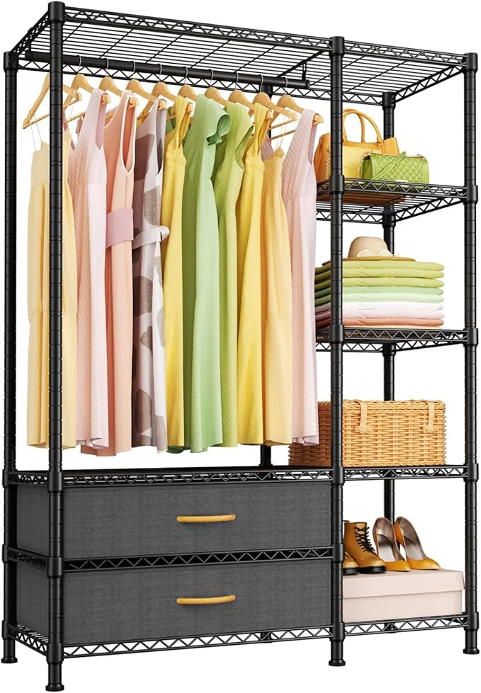 Versatile Ulif F3 Heavy Duty Clothes Rack（With Fabric Drawers）standing Clothing Racks for Hanging Clothes，Adjustable Closet Organizer System，Portable Garment Rack 40 W x 15 D x 72 H，Max Load 700LBS，BlackAbout ThisOverview Comfortable
