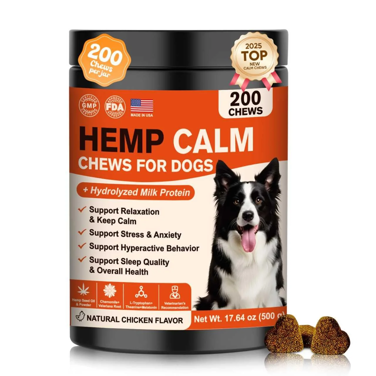 Crafted NHWHDJH Hemp Calming Chews for Dogs Melatonin HMP Calming Support Classic