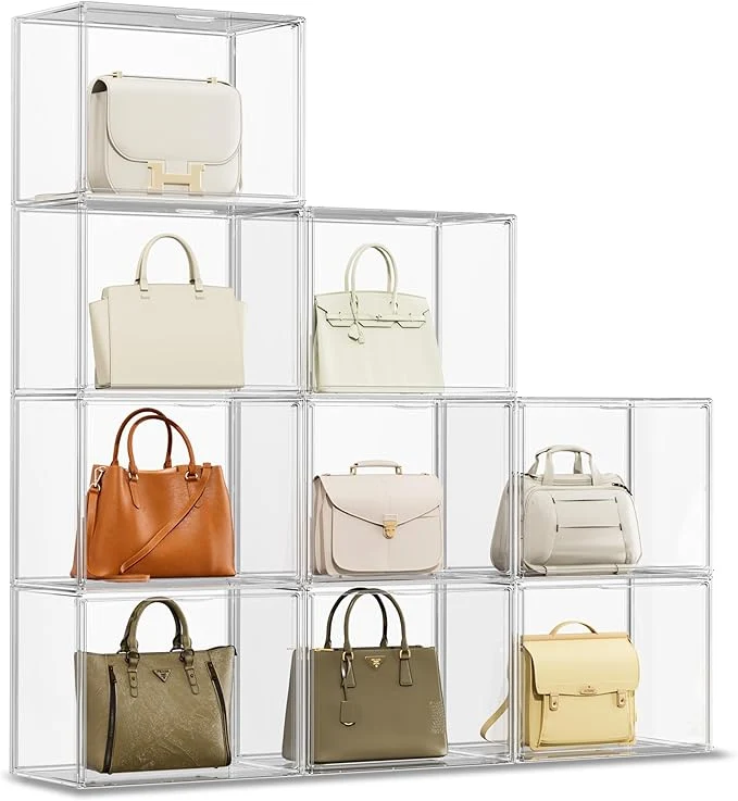 Recyclable Purse Organizer for Closet Clear Acrylic Display Case for Handbag Organizer Stackable Purse Storage Box with Magnetic Door Plastic Holder Containers for Book Collectibles Cosmetic 9 PackAbout ThisOverview Optimized