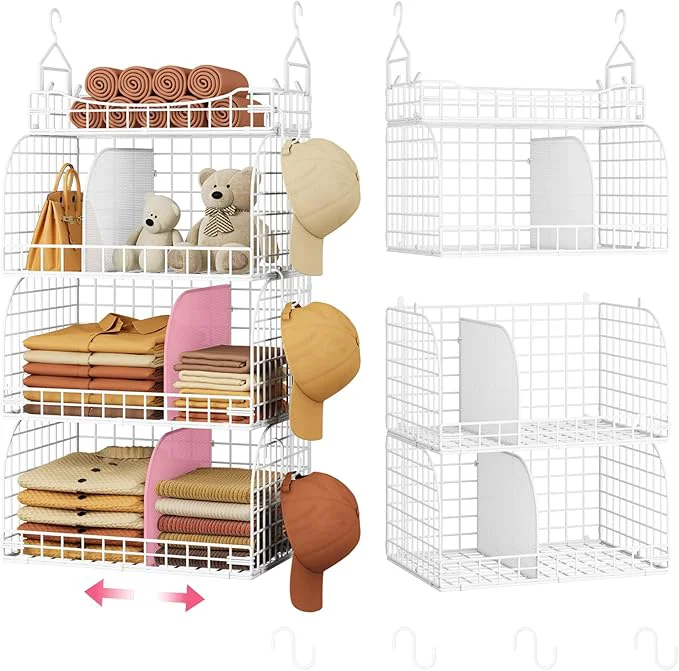 Original SWTYMIKI Hanging Closet Organizer Storage – 4 Tier Metal Stackable Hanging Closet Shelves with Dividers and S Hooks Foldable Clothes Shelves for Clothes Pants Shoes Coat Hats Clutches AccessoriesAbout ThisOverview User-Friendly
