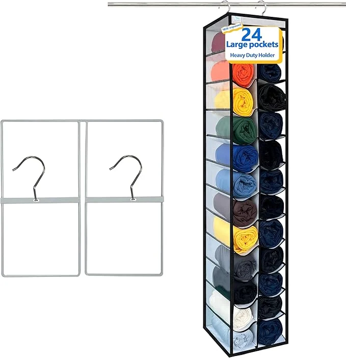 Dependable Closet Organization 24 Section Hanging Closet Organizer Space Saving College Dorm Essentials Heavy Duty Hooks Up to 45 Pounds White BlackAbout ThisOverview Exclusive