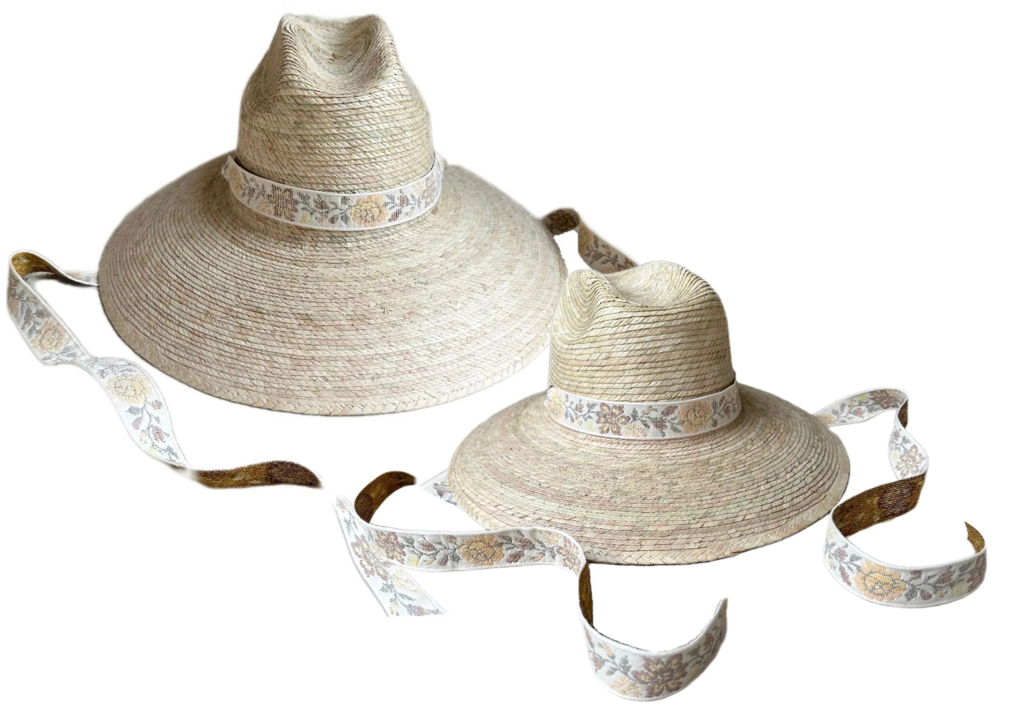 Authentic Mommy Me Sun Hat Set – Hollyhock Petunia – Long Sun-Dried Dahlia Ribbon Top-Quality