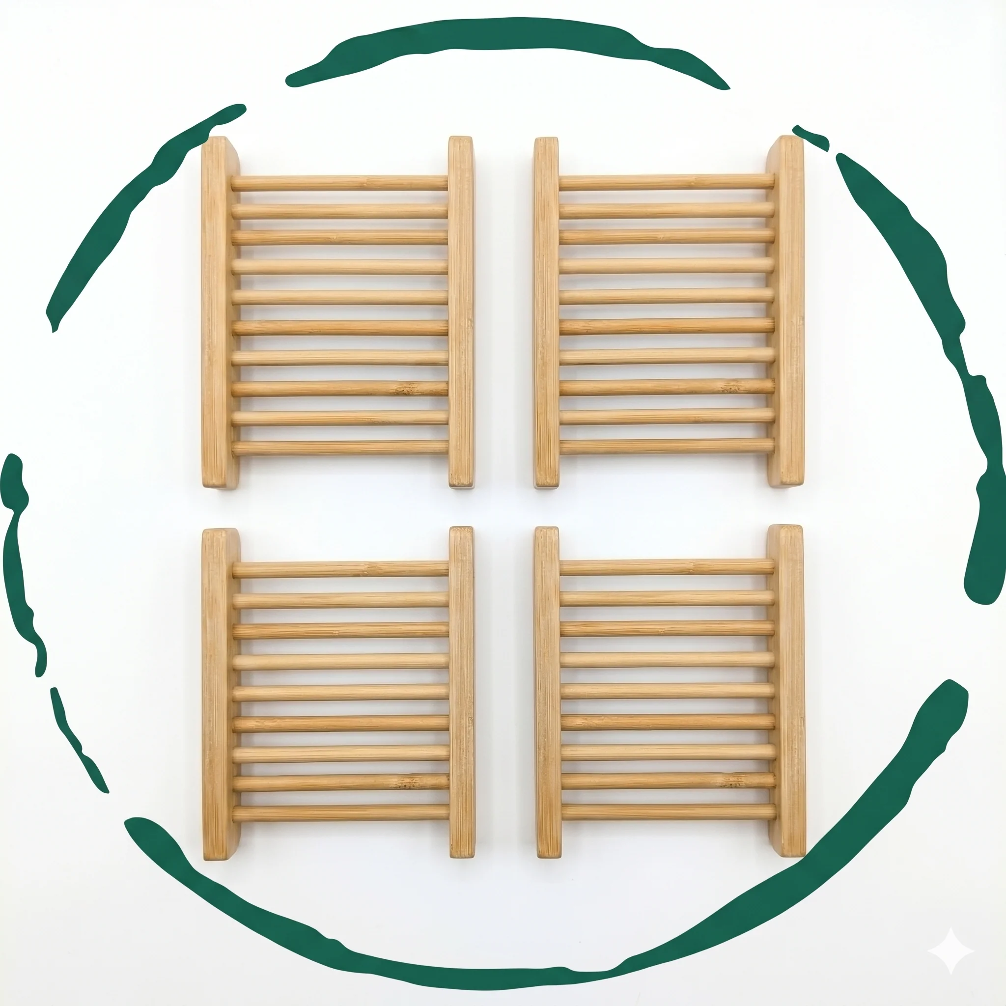 Environmentally Friendly 4-Pack Bamboo Soap Dish Optimized