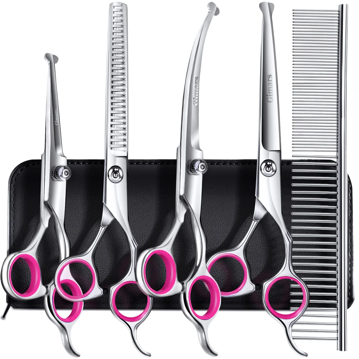 Crafted Gimars Professional 6-in-1 Grooming Scissors for Dogs — 4CR Stainless Steel Titanium Coated Safety Round Tip Sustainable