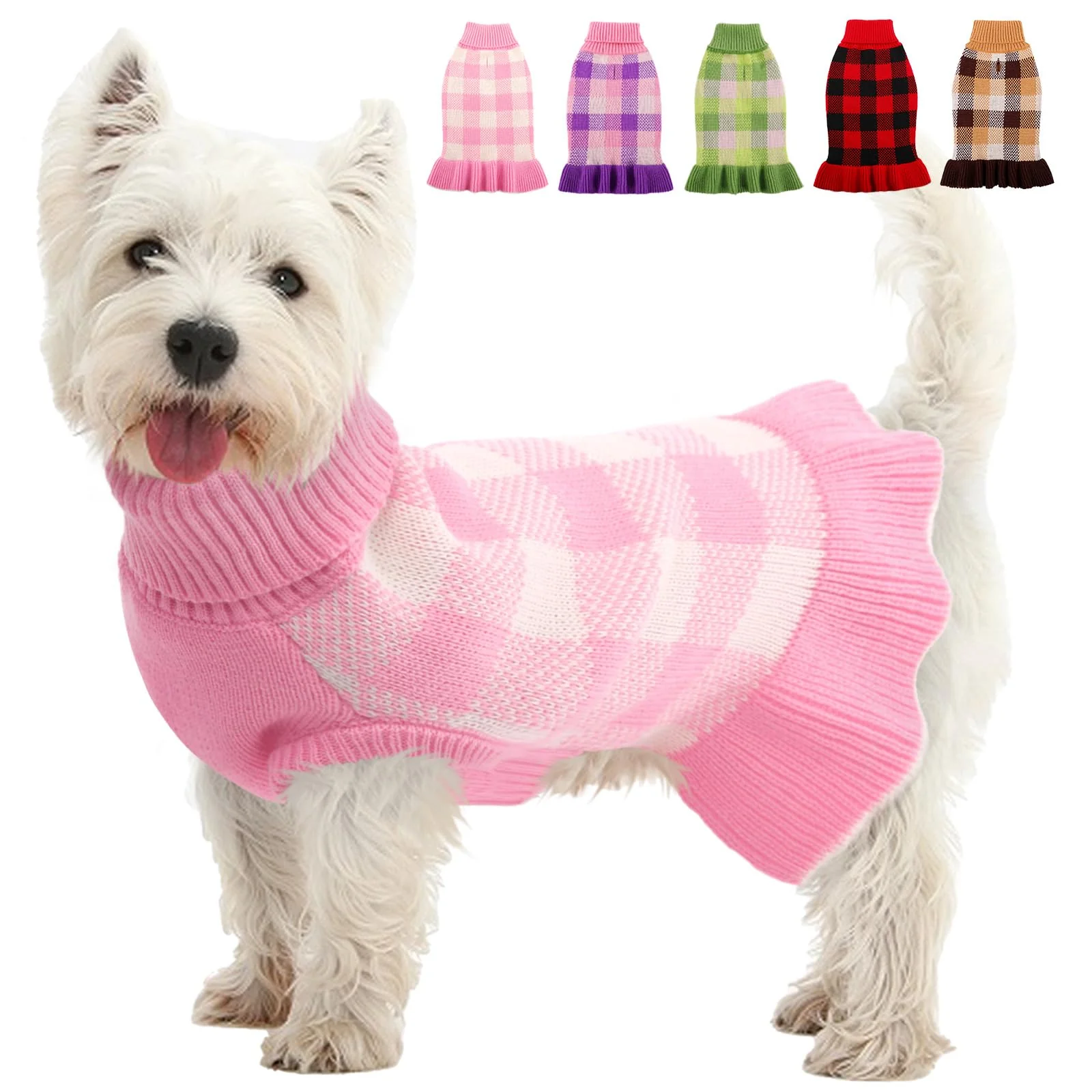 Fine Crafted KAMA BRIDAL Dog Sweater Dress – Plaid Knitwear for Small Medium Dogs Minimalist