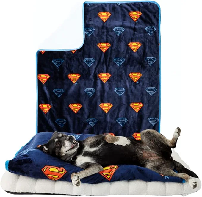 High-End Franco Pet Superman DC Comics Super Soft Cozy Waterproof Sherpa-Backed Blanket Authentic