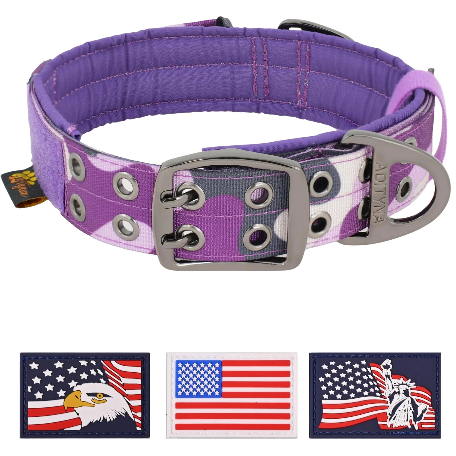 Versatile ADITYNA Heavy Duty Dog Collar for Extra-Large Dogs with Handle – Camo Purple Neoprene-Padded Optimized