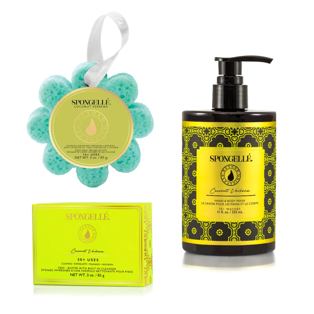Enhanced Coconut Verbena Wild Flower Pedi Buffer and Body Wash Refill Set Long-Lasting