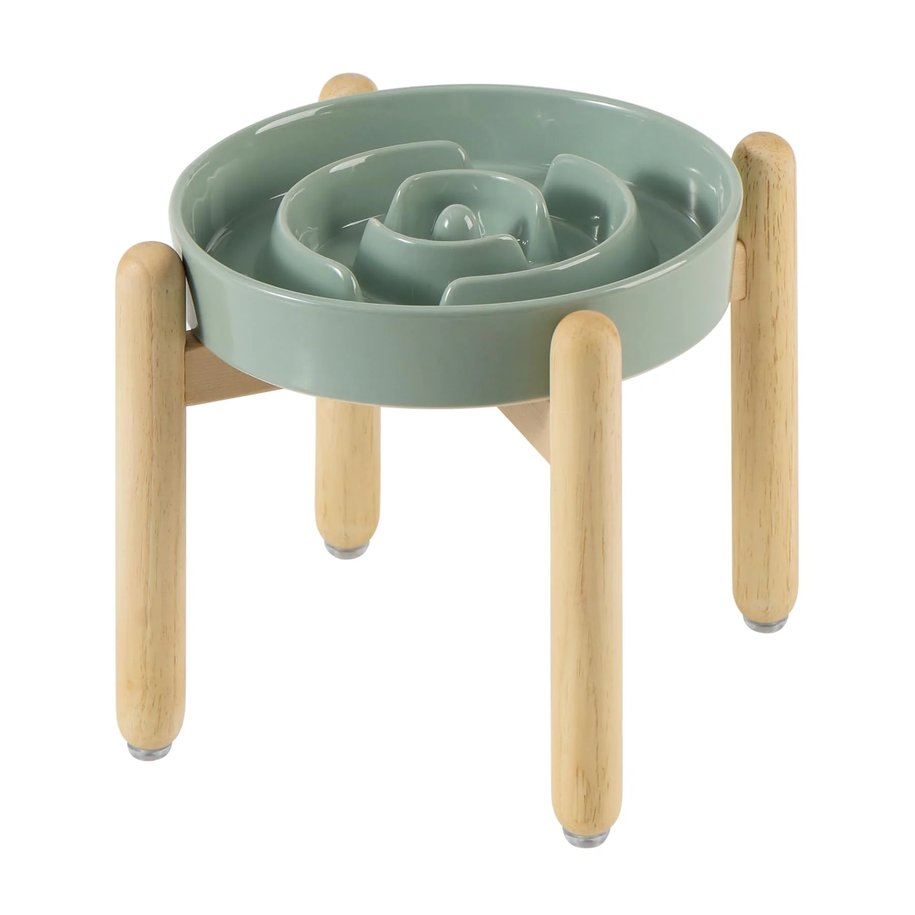 Proven Havniva Ceramic Raised Slow Feeder Dog Bowl Set — Light Green d Wooden Stand 1.2 Cup Outstanding