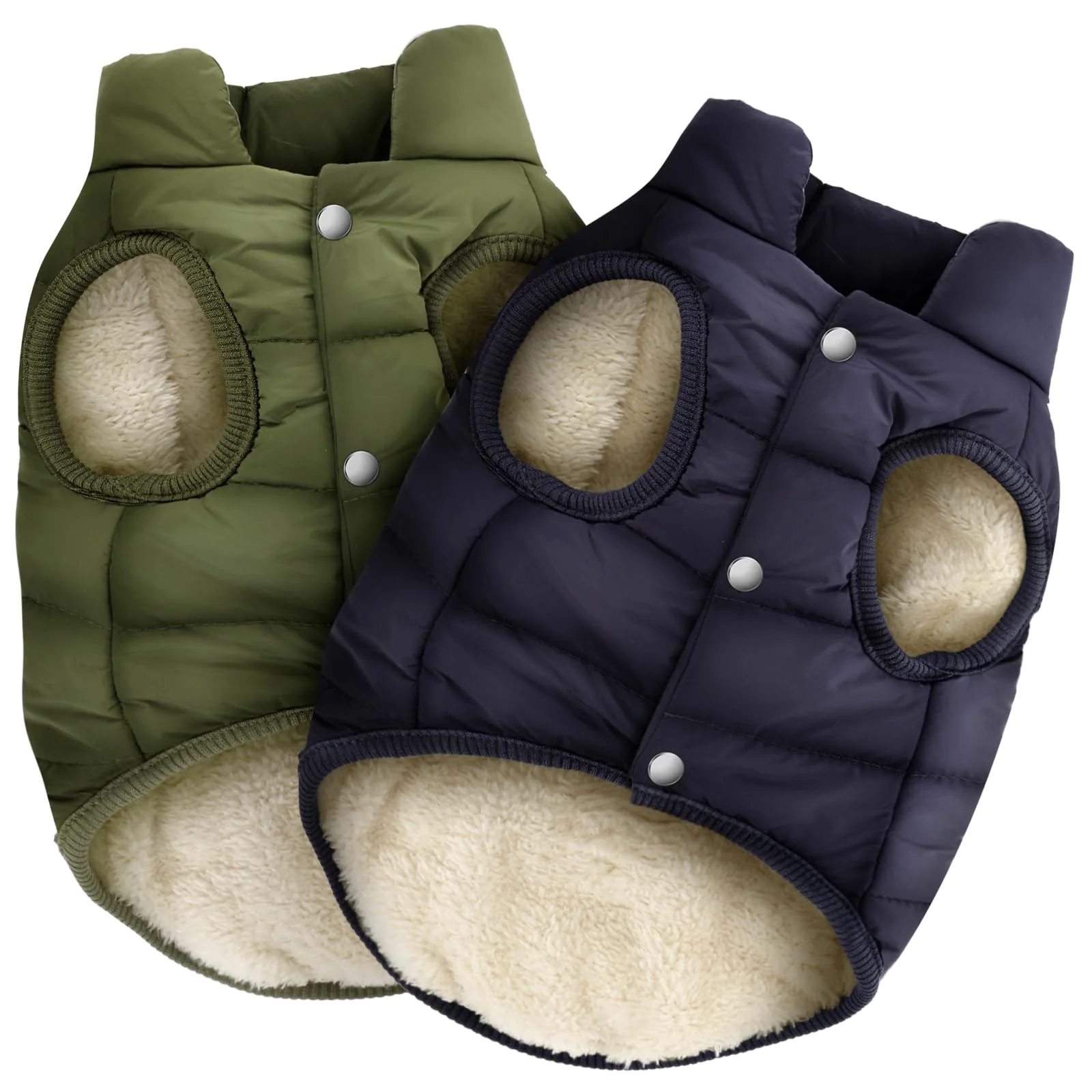 Environmentally Friendly Syhood 2-Piece Fleece-Lined Dog Jacket — Warm Windproof Small Pet Coat Navy Green Unique