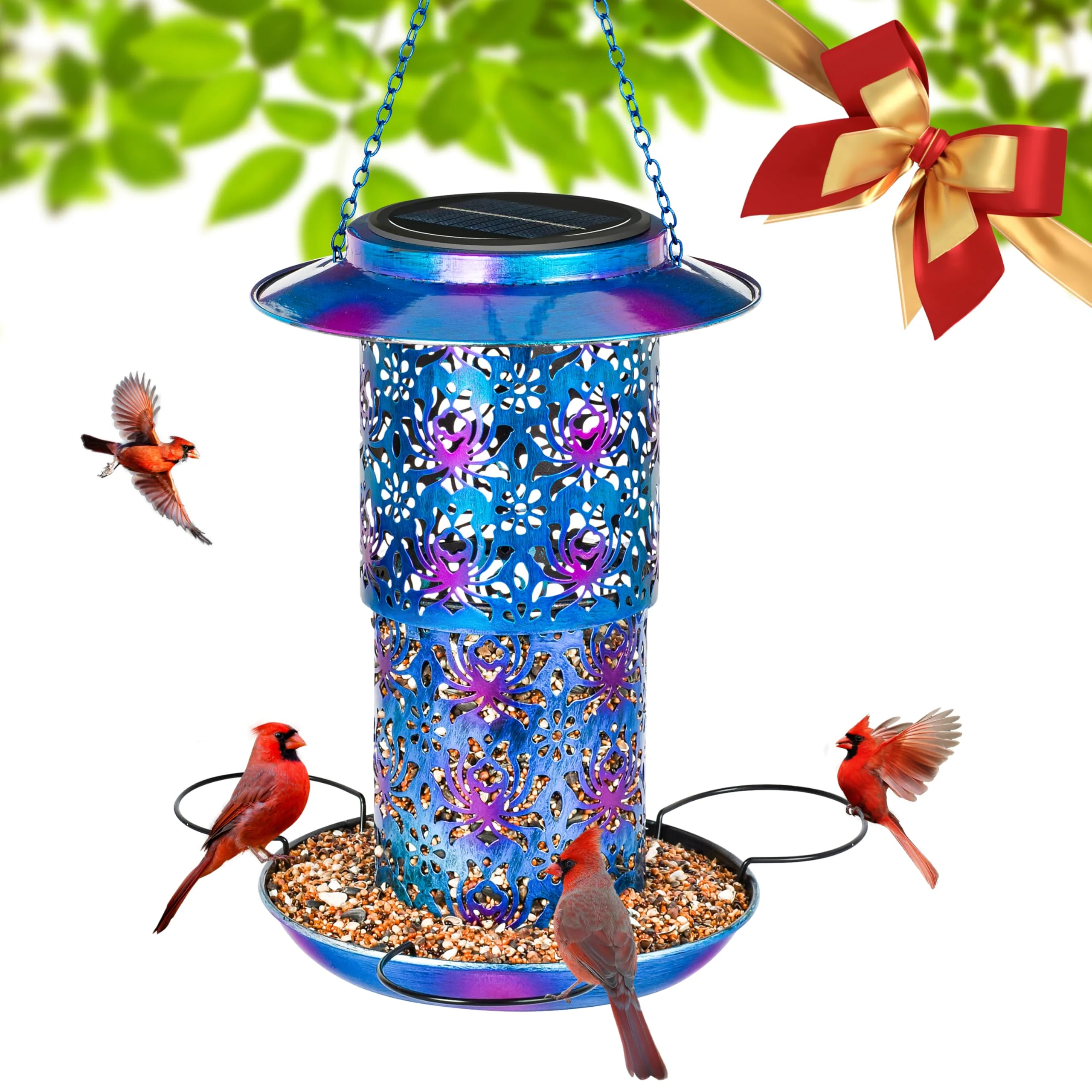 Luxury Ottsuls Solar Bird Feeder for Outdoors Hanging — Weatherproof Metal Garden Lantern Blue Gift Idea Verified