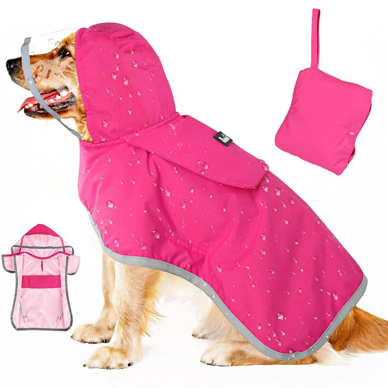 Fine Crafted SlowTon Dog Raincoat – Adjustable Waterproof Hooded Poncho with Reflective Straps Pocket Healthy