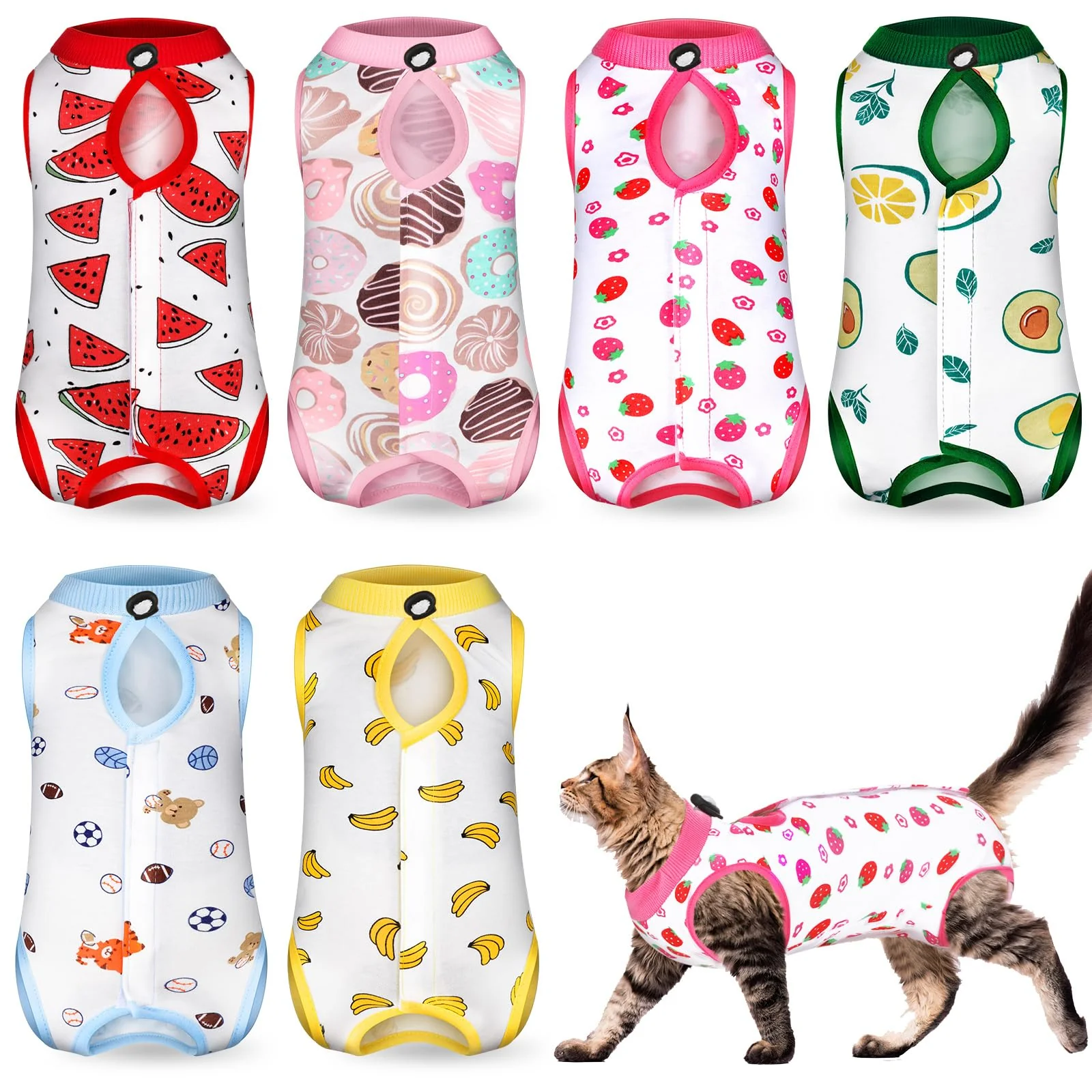 Versatile Kacctyen 6-Piece Cat Recovery Suit – Post-Surgery Pajama Medium Fruit Color Modern