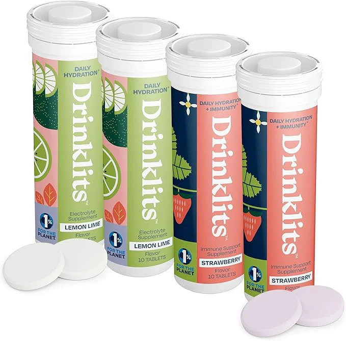Smooth Lemon-Lime Strawberry Flavored Hydration Tablets – 4 Tubes 40 Servings Reusable