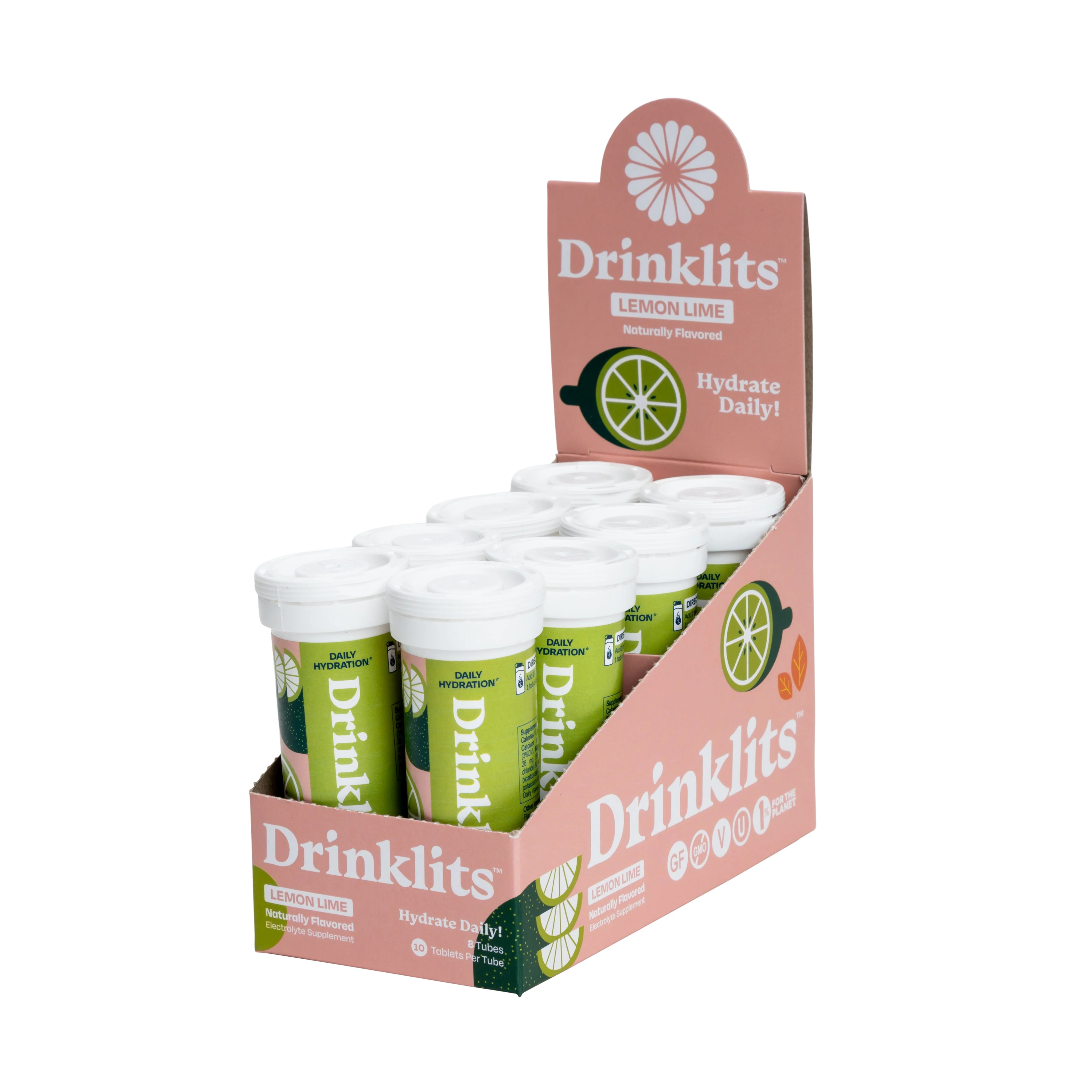 Fashionable LEMON-LIME Electrolyte Tablets for Daily Hydration 8 Tubes 80 Servings Breathable