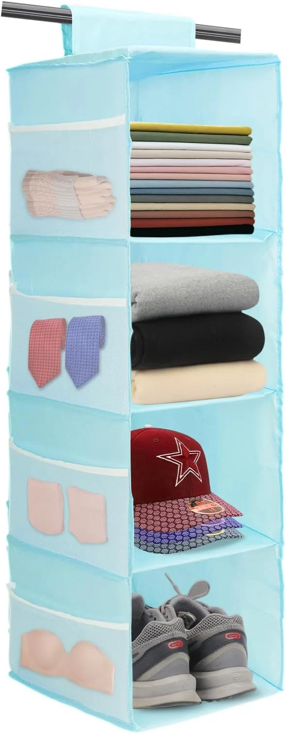 Sophisticated PetsHome 4-Shelf Hanging Closet Organizer Space Saver Closet Hanging Storage Shelves with Mesh Pockets Tap for Storage Foldable-BlueAbout ThisOverview Fine Crafted