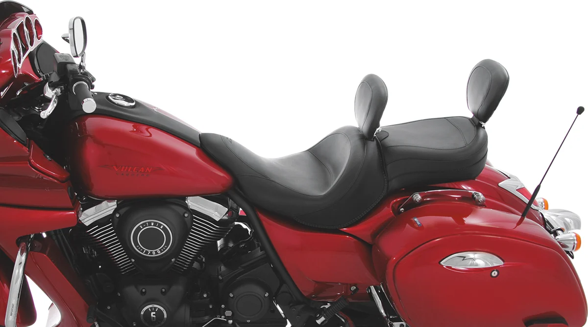 Advanced MUSTANG Seat – Vintage – Wide – Touring – With Driver Backrest – One-Piece – Smooth – Black – Vaquero 79688 Natural