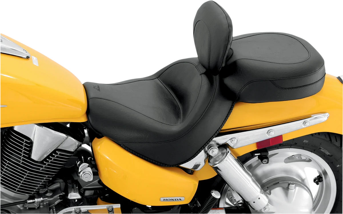 Official MUSTANG Seat – Vintage – Wide – Touring – With Driver Backrest – Two-Piece – Smooth – Black – VTX1300 79561 Next-Generation