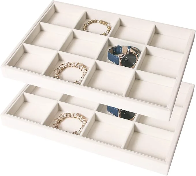 User-Friendly Coward 2PC Stackable 12 Grids Jewelry Organizer Tray Bracelet Display Stand for Selling Velvet Necklace Holder Earring Box Storage 12grid 12grid About ThisOverview Quality