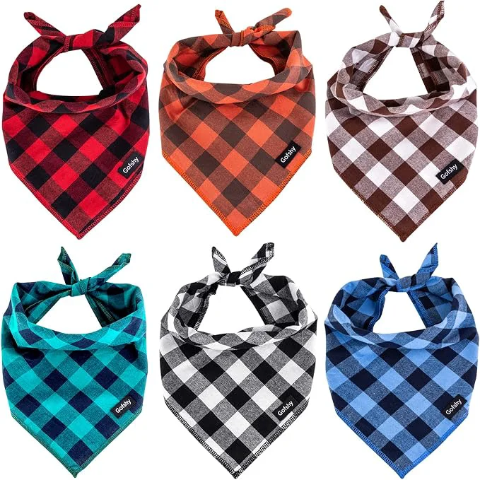 Smooth Buffalo Plaid Dog Bandanas Fall Christmas X-Large 6PCS Dog Gifts Red Blue Green Soft