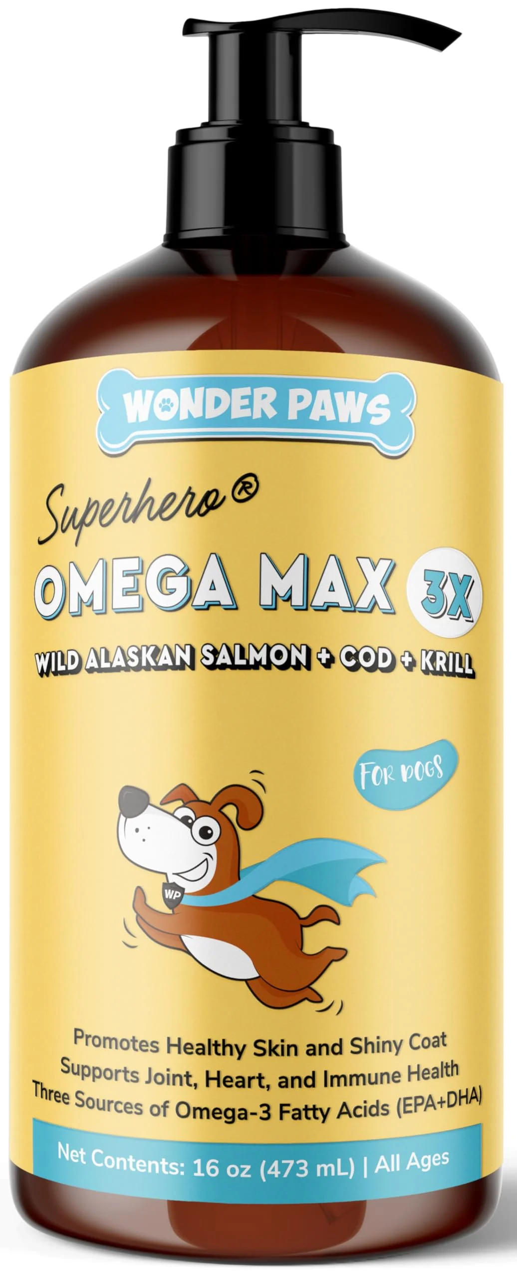 Top-Quality Wonder Paws Fish Oil for Dogs – Omega 3 from Alaskan Salmon Cod Krill Oil 16 oz EPA DHA Advanced