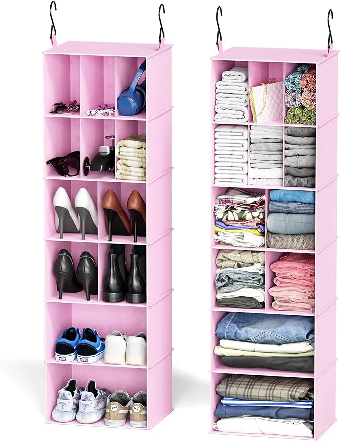 Specialty SpaceAid 2 Pack Hanging Closet Organizer and Storage with Dividers 24 Compartments Hanging Shoe Shelves for Closet Wardrobe RV Garment Rack – PinkAbout ThisOverview Solid