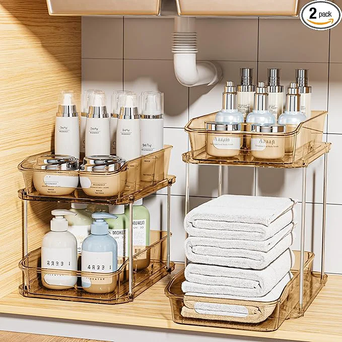Expertly Made Delamu 2-Tier Under Sink Organizers and Storage Multi-Purpose Stackable Bathroom Cabinet organizers Pull Out Kitchen Pantry Organization and Storage with Dividers 2 Pack Amber About ThisOverview Easy-to-Use