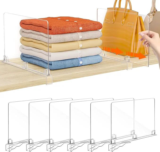 Soft Fixwal 6 PCS Detachable Acrylic Shelf Dividers for Closet Organization Clear Shelf Divider for Closet Organizers and Vertical Purse Organizer for Closet Bedroom Kitchen Office Cabinets BathroomAbout This Recyclable